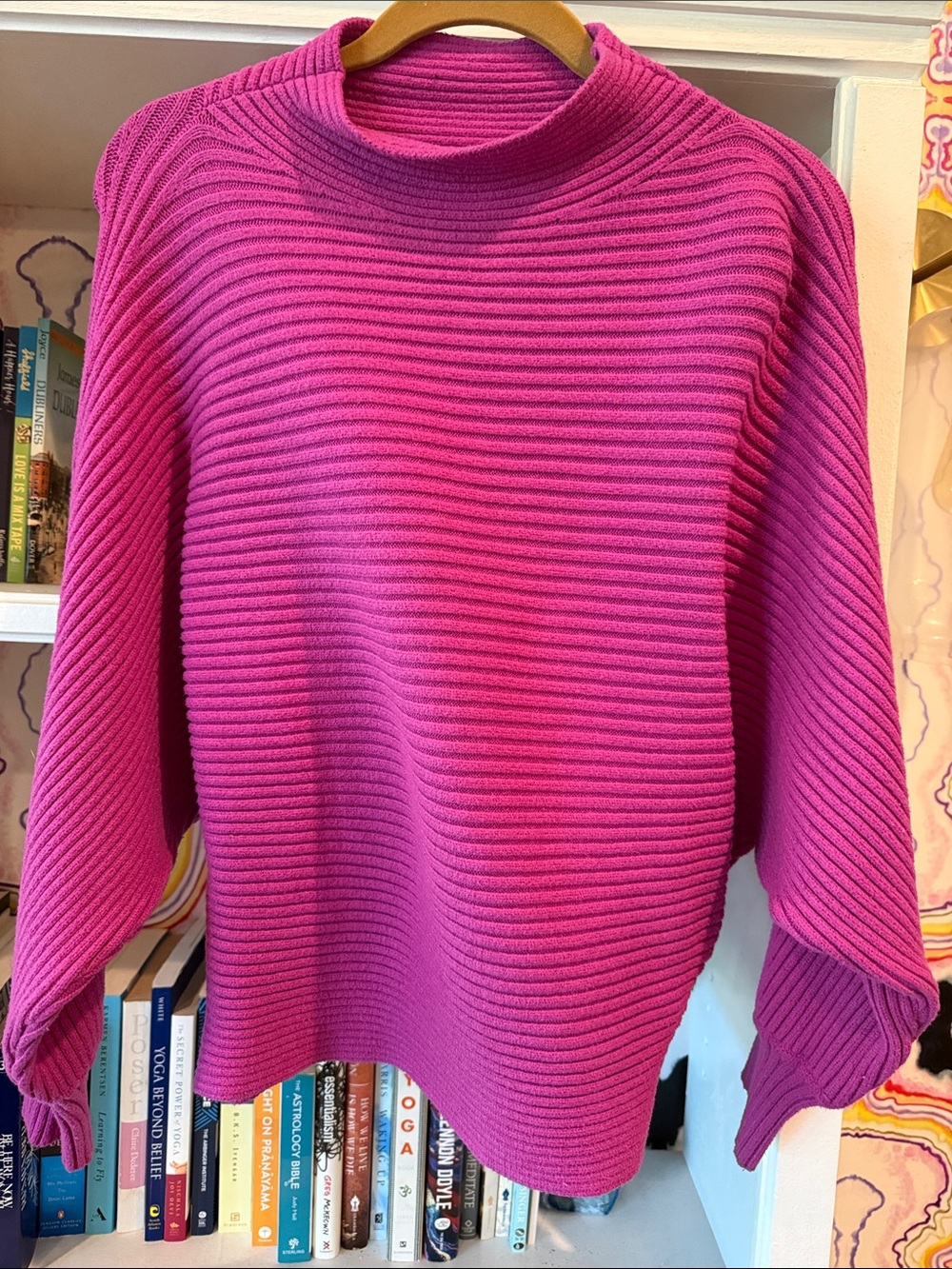 Anthropologie Ribbed Cowl Neck Sweater - Vibrant Magenta